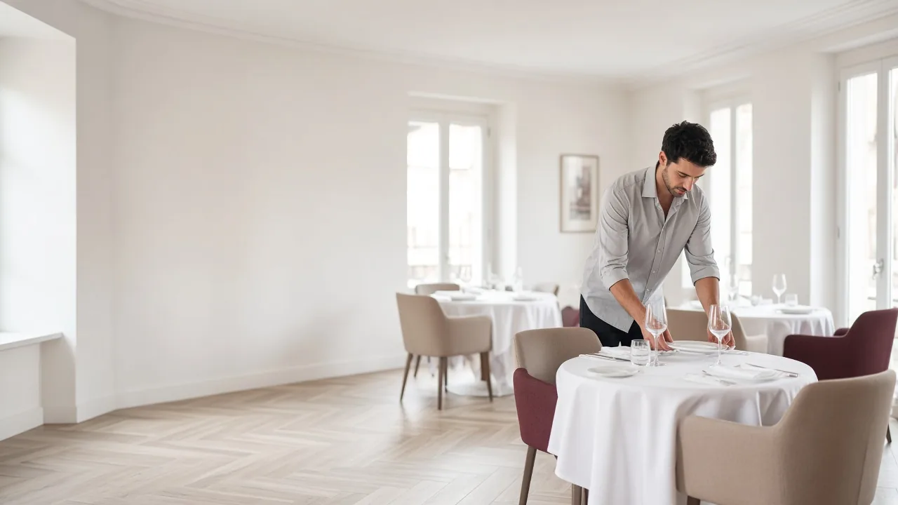 Sala de un restaurante lista para servicio
